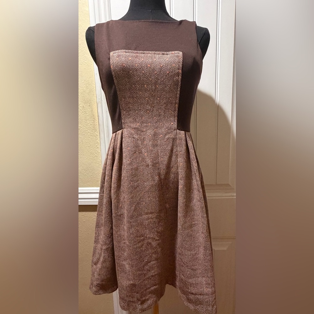 Anthropologie Eva Franco Strapless Brown Geometric Dress